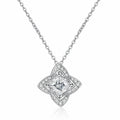 Princess Cut Moissanite Pendant Necklace with CZ in Rhodium-Plated S925 sterling silver white background product photo showing princess-cut pendant offered with white or blue moissanite centers