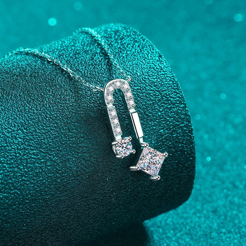 Geometric Moissanite Pendant Necklace with CZ in Rhodium-Plated S925 sterling silver angled product detail view