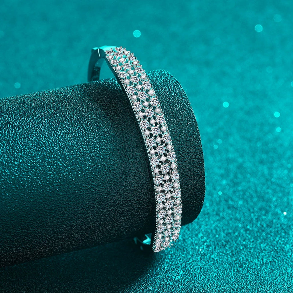 Wide Round Moissanite Pave Bangle in Rhodium-Plated S925 sterling silver close-up bangle detail view showing stone setting and polished finish