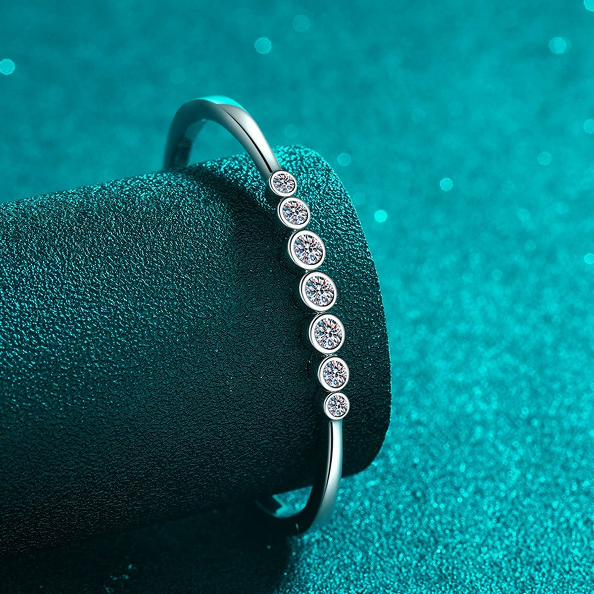 Beaded Round Moissanite Bangle in Rhodium-Plated S925 sterling silver angled product display showing bangle silhouette
