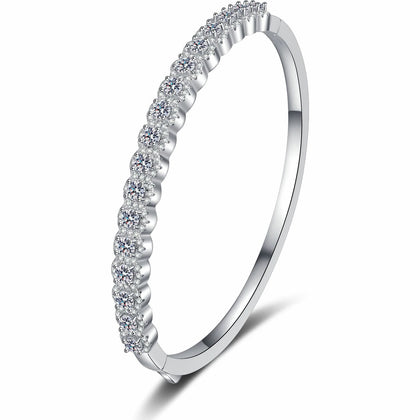 Double-Row Round Moissanite Bangle in Rhodium-Plated S925 sterling silver white background product photo showing bangle shape and moissanite setting