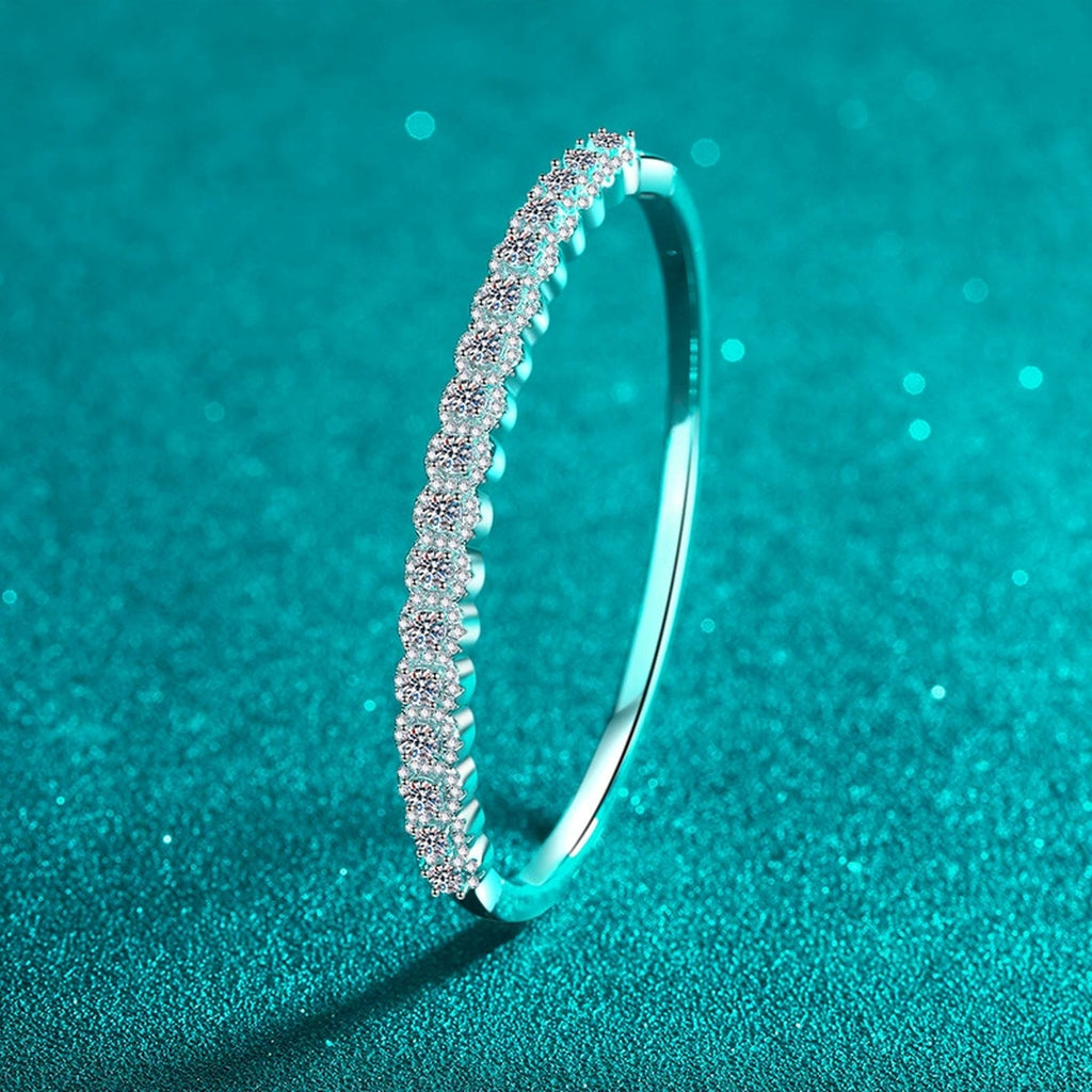 Double-Row Round Moissanite Bangle in Rhodium-Plated S925 sterling silver close-up bangle detail view showing stone setting and polished finish