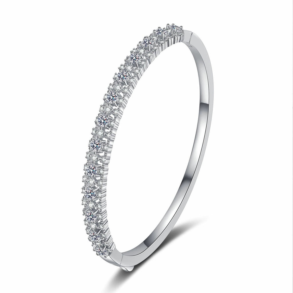 Multi-Size Round Moissanite Pave Bangle in Rhodium-Plated S925 sterling silver white background product photo showing bangle shape and moissanite setting