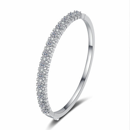 Multi-Size Round Moissanite Pave Bangle in Rhodium-Plated S925 sterling silver white background product photo showing bangle shape and moissanite setting