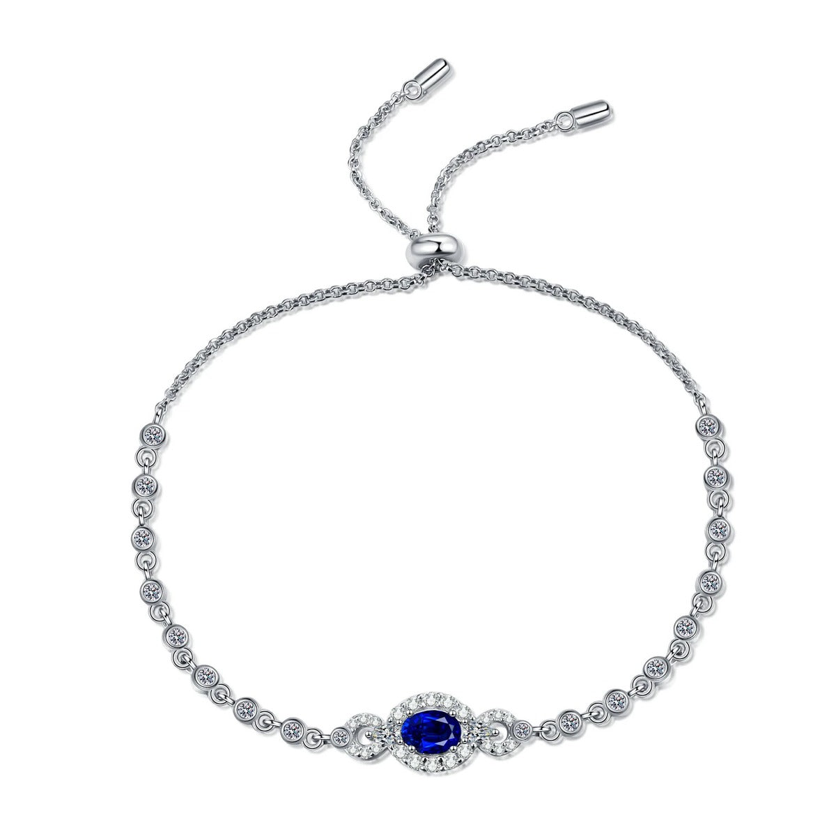 Oval Moissanite Tennis Bracelet with CZ in Rhodium-Plated S925 sterling silver close-up bracelet detail view showing clasp and motif