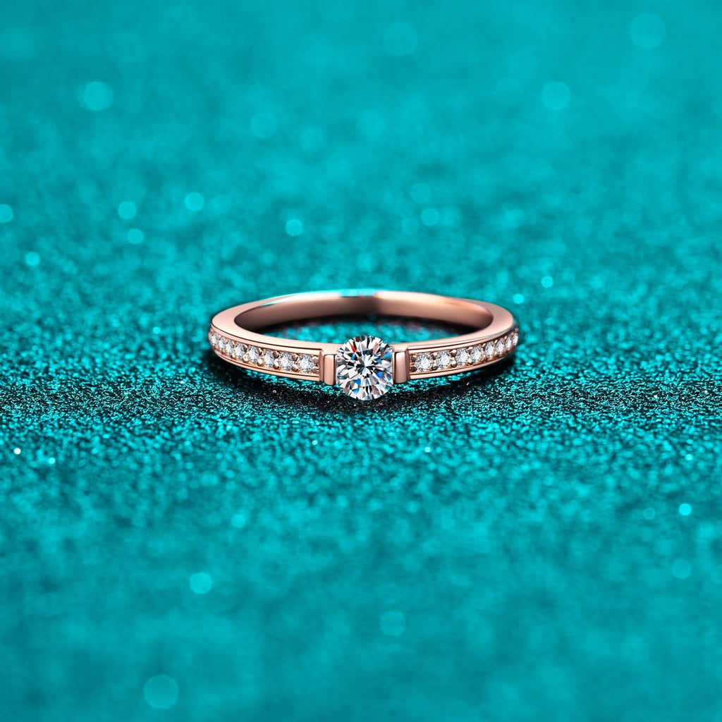Round Moissanite Ring with CZ product view showing moissanite setting and metal finish