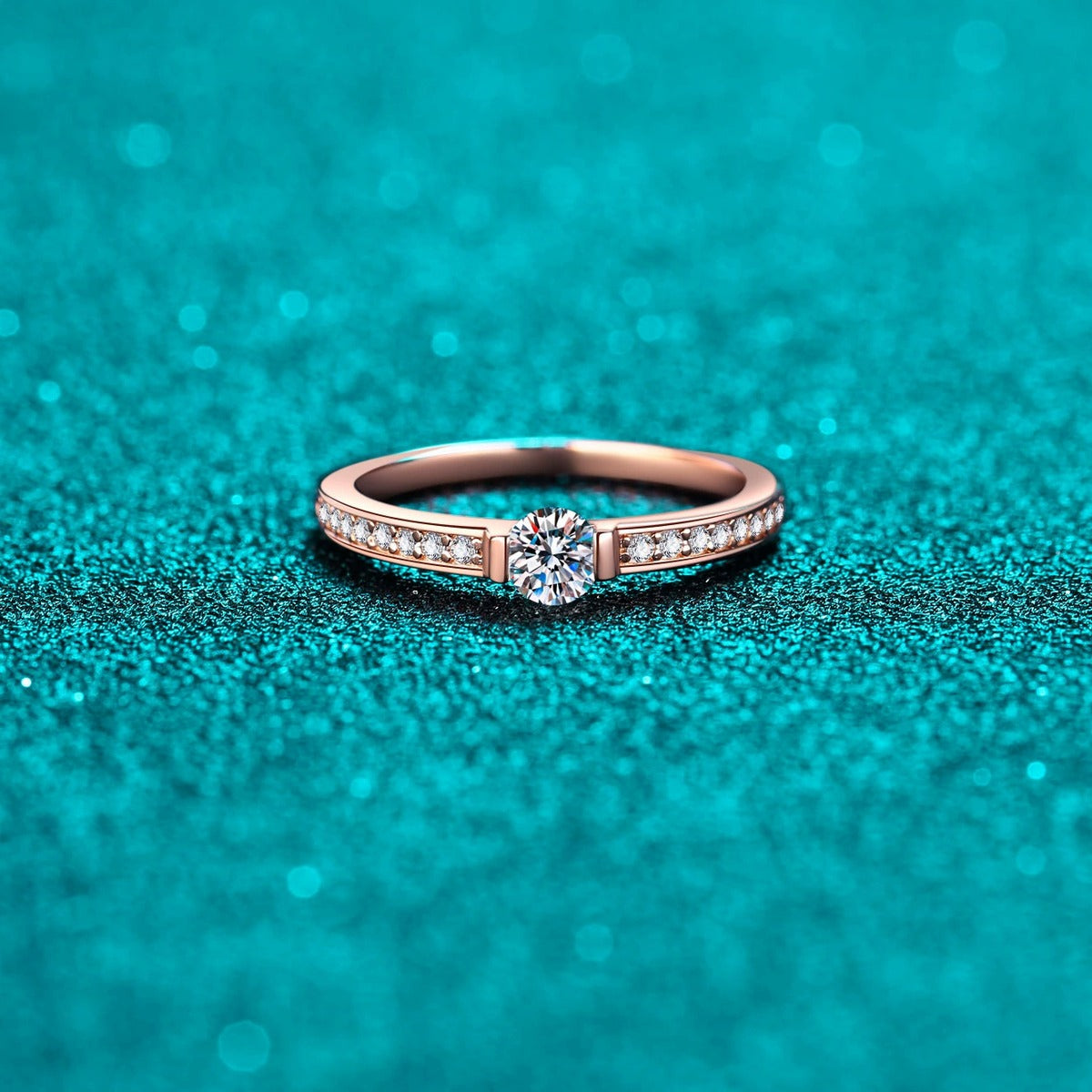 Round Moissanite Ring with CZ product view showing moissanite setting and metal finish