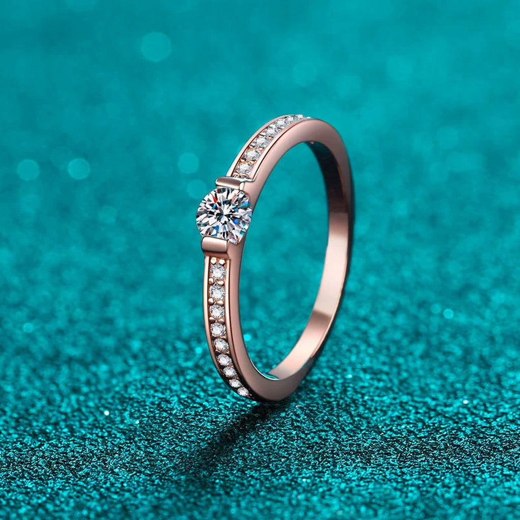 Round Moissanite Ring with CZ product view showing moissanite setting and metal finish