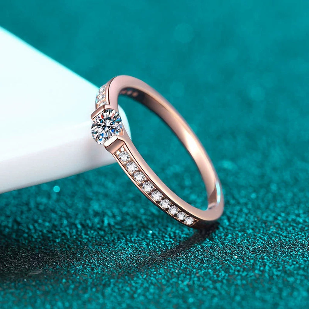 Round Moissanite Ring with CZ product view showing moissanite setting and metal finish