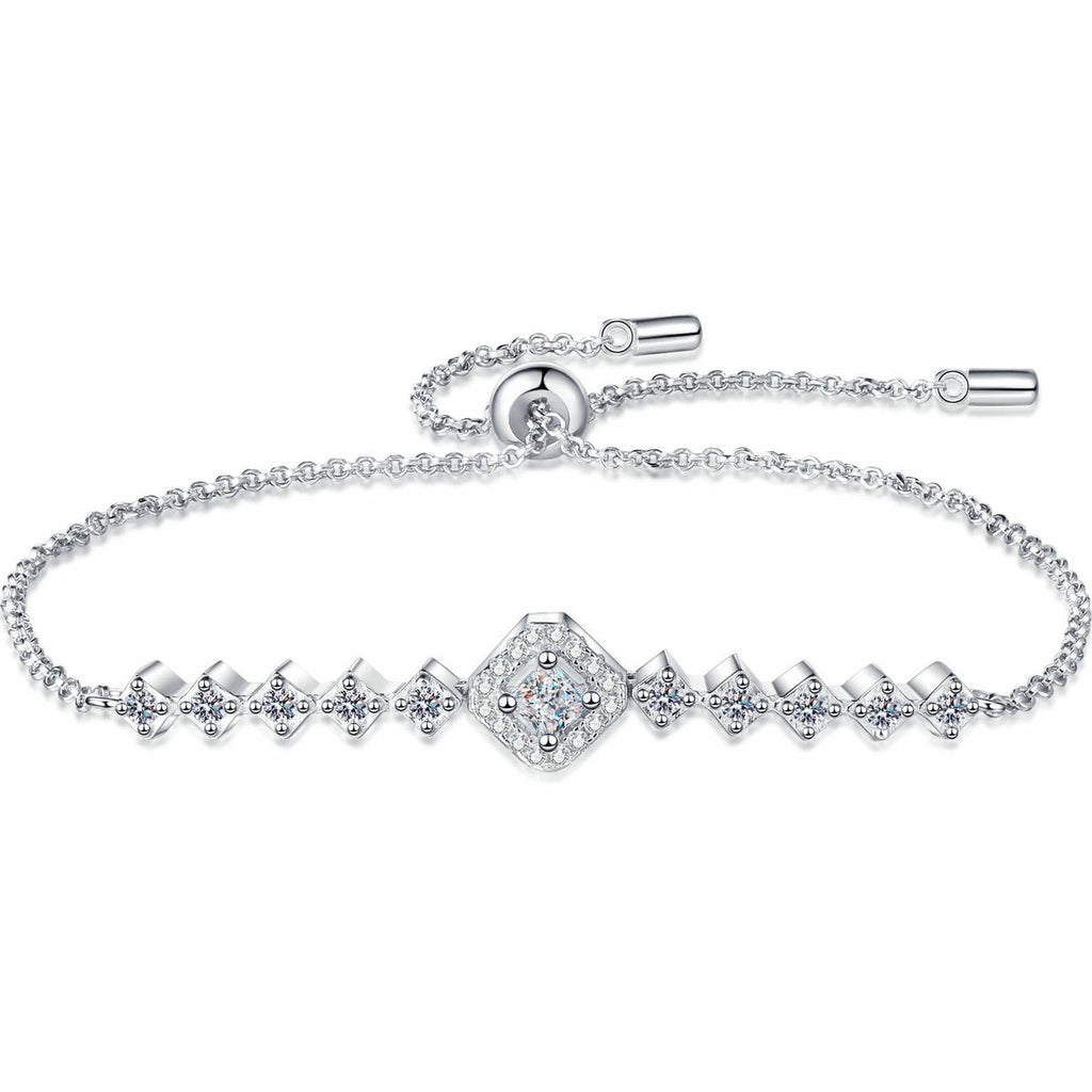 Princess and Round Moissanite Tennis Bracelet in Gold-Plated S925 sterling silver white background product photo showing bracelet shape and moissanite setting