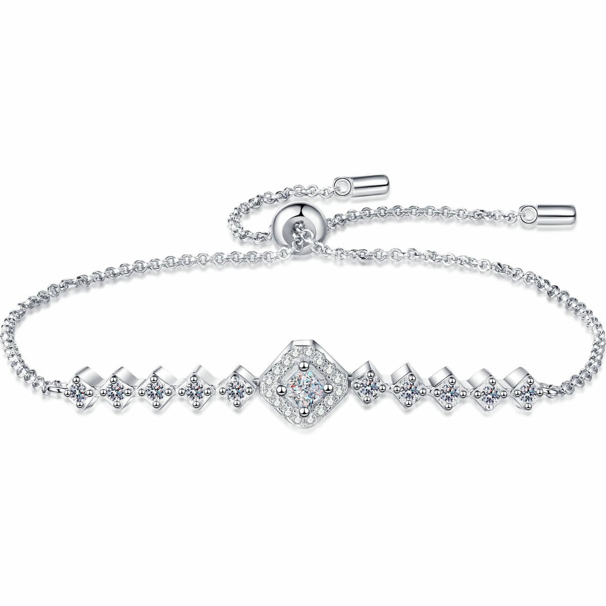 Princess and Round Moissanite Tennis Bracelet in Gold-Plated S925 sterling silver white background product photo showing bracelet shape and moissanite setting