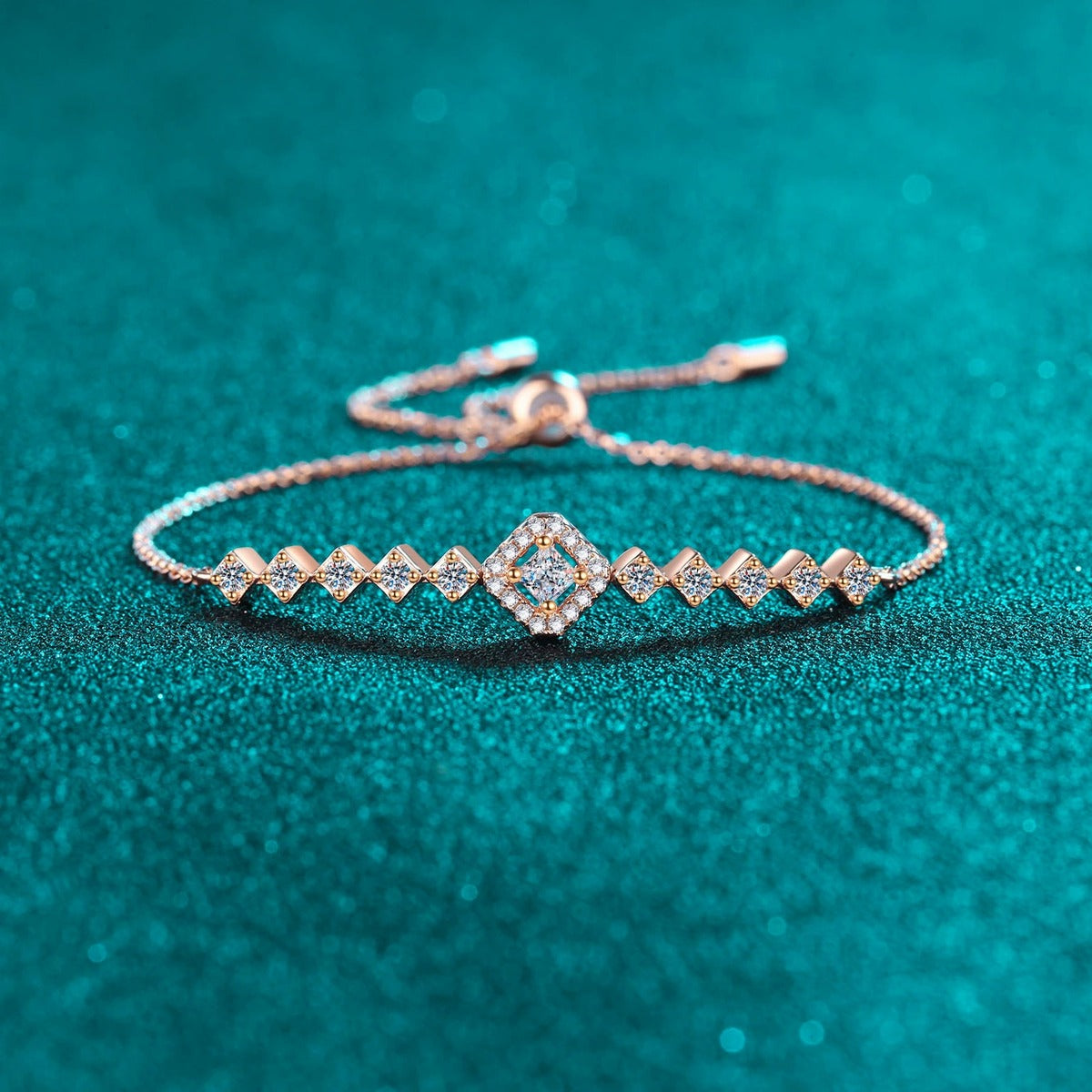 Princess and Round Moissanite Tennis Bracelet in Gold-Plated S925 sterling silver styled product scene showing stone sparkle and chain detail
