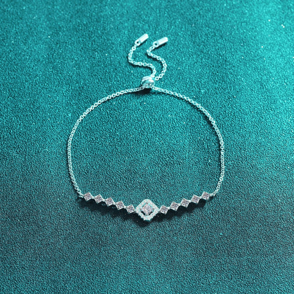 Princess and Round Moissanite Tennis Bracelet in Gold-Plated S925 sterling silver additional product photo showing finish and setting