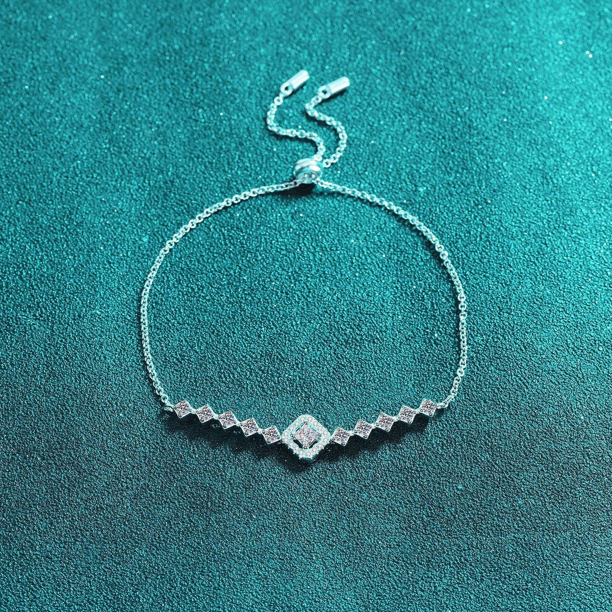 Princess and Round Moissanite Tennis Bracelet in Gold-Plated S925 sterling silver additional product photo showing finish and setting