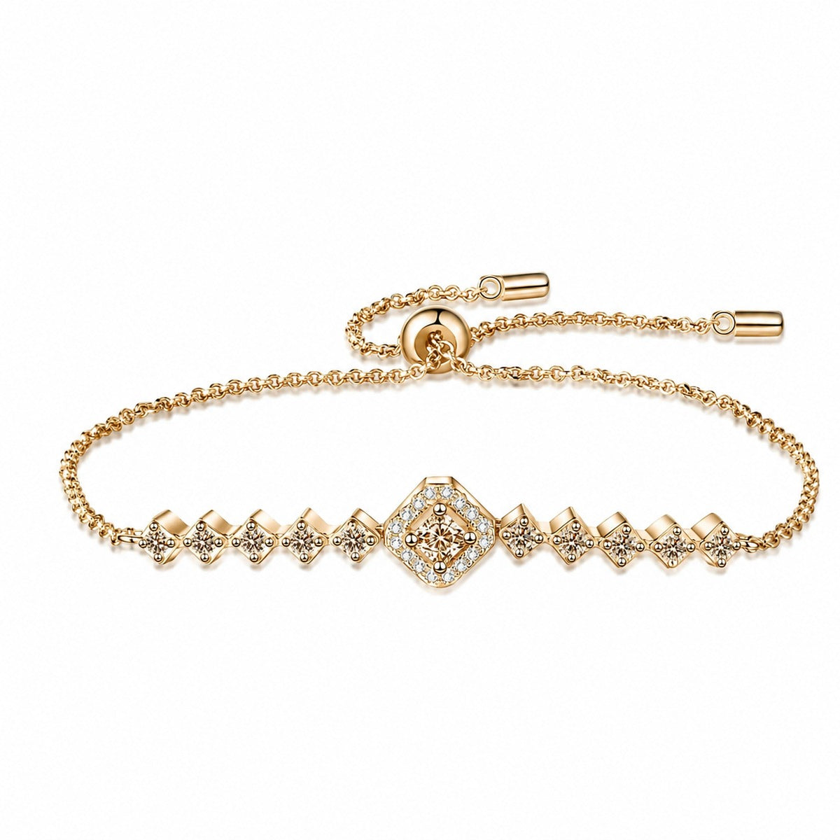 Princess and Round Moissanite Tennis Bracelet in Gold-Plated S925 sterling silver additional product photo showing finish and setting