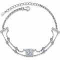 Princess Moissanite Charm Bracelet with CZ in Rhodium-Plated S925 sterling silver white background product photo showing bracelet shape and moissanite setting
