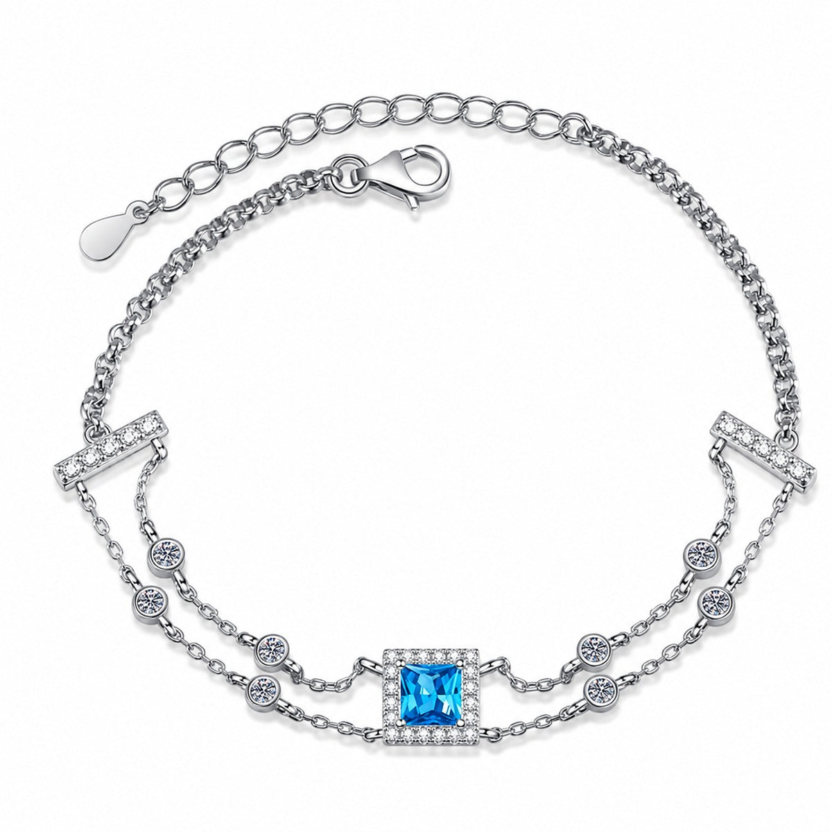 Princess Moissanite Charm Bracelet with CZ in Rhodium-Plated S925 sterling silver additional product photo showing finish and setting