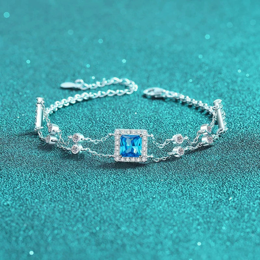 Princess Moissanite Charm Bracelet with CZ in Rhodium-Plated S925 sterling silver additional product photo showing finish and setting