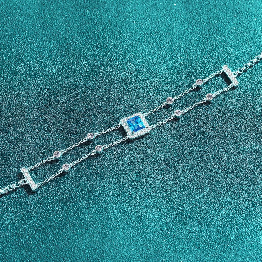 Princess Moissanite Charm Bracelet with CZ in Rhodium-Plated S925 sterling silver additional product photo showing finish and setting