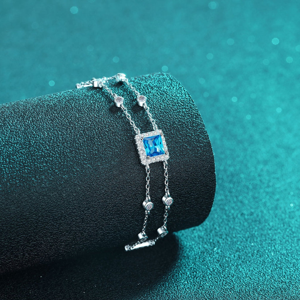 Princess Moissanite Charm Bracelet with CZ in Rhodium-Plated S925 sterling silver additional product photo showing finish and setting