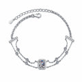 Emerald and Radiant Moissanite Charm Bracelet with CZ in Rhodium-Plated S925 sterling silver styled product scene showing stone sparkle and chain detail