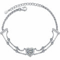 Heart Moissanite Charm Bracelet with CZ in Rhodium-Plated S925 sterling silver white background product photo showing bracelet shape and moissanite setting
