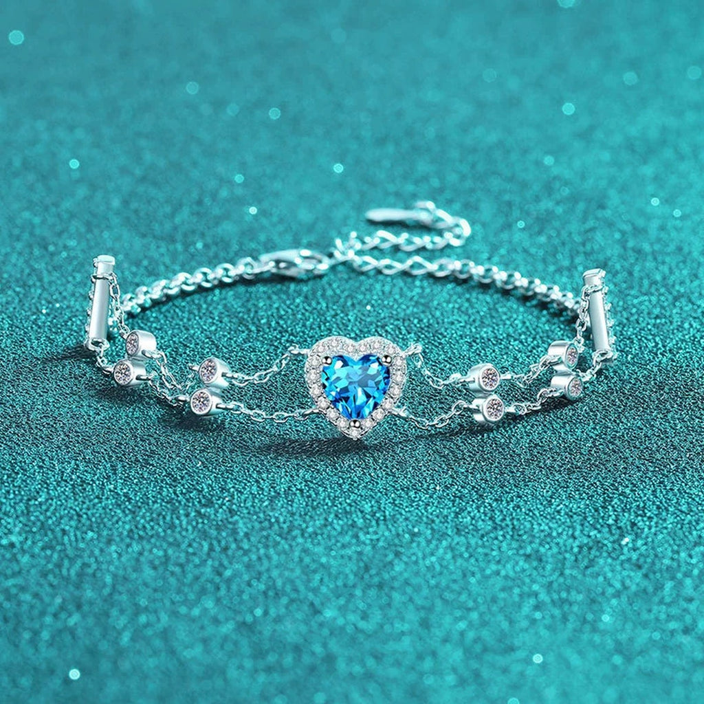 Heart Moissanite Charm Bracelet with CZ in Rhodium-Plated S925 sterling silver additional product photo showing finish and setting