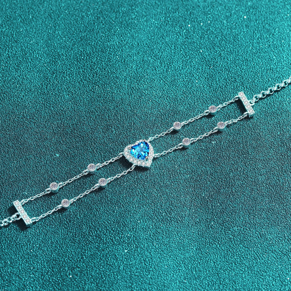 Heart Moissanite Charm Bracelet with CZ in Rhodium-Plated S925 sterling silver additional product photo showing finish and setting