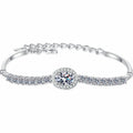 Oval and Round Moissanite Tennis Bracelet with CZ in Rhodium-Plated S925 sterling silver white background product photo showing bracelet shape and moissanite setting