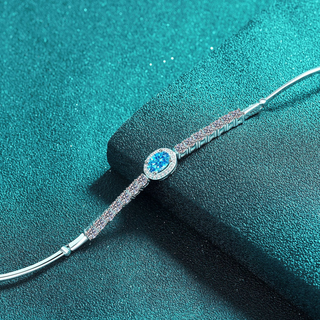 Oval and Round Moissanite Tennis Bracelet with CZ in Rhodium-Plated S925 sterling silver additional product photo showing finish and setting