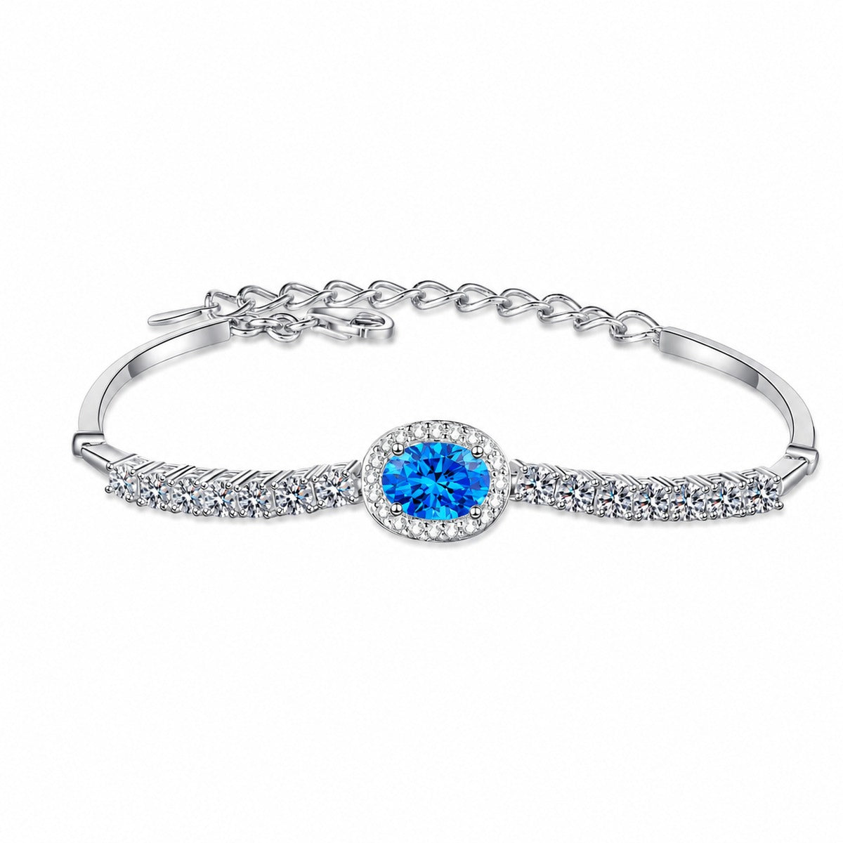 Oval and Round Moissanite Tennis Bracelet with CZ in Rhodium-Plated S925 sterling silver additional product photo showing finish and setting