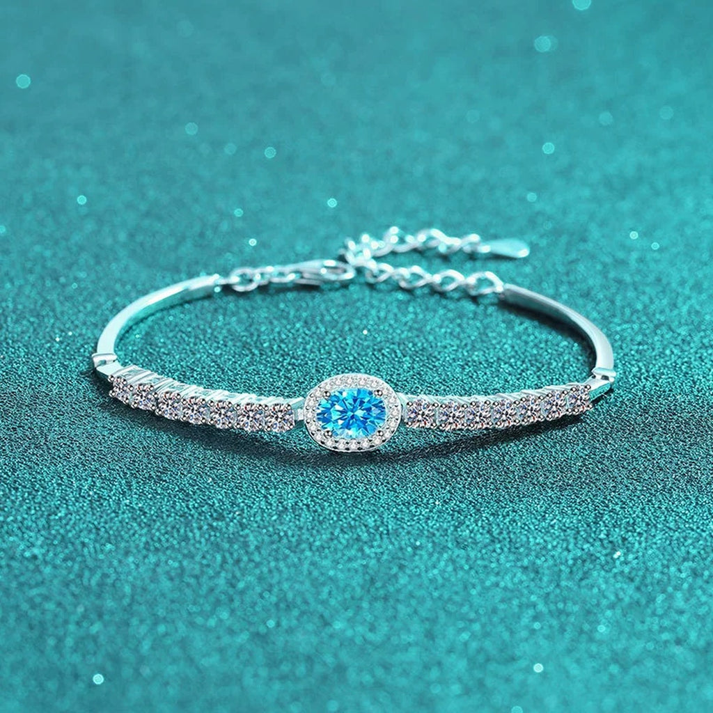 Oval and Round Moissanite Tennis Bracelet with CZ in Rhodium-Plated S925 sterling silver additional product photo showing finish and setting
