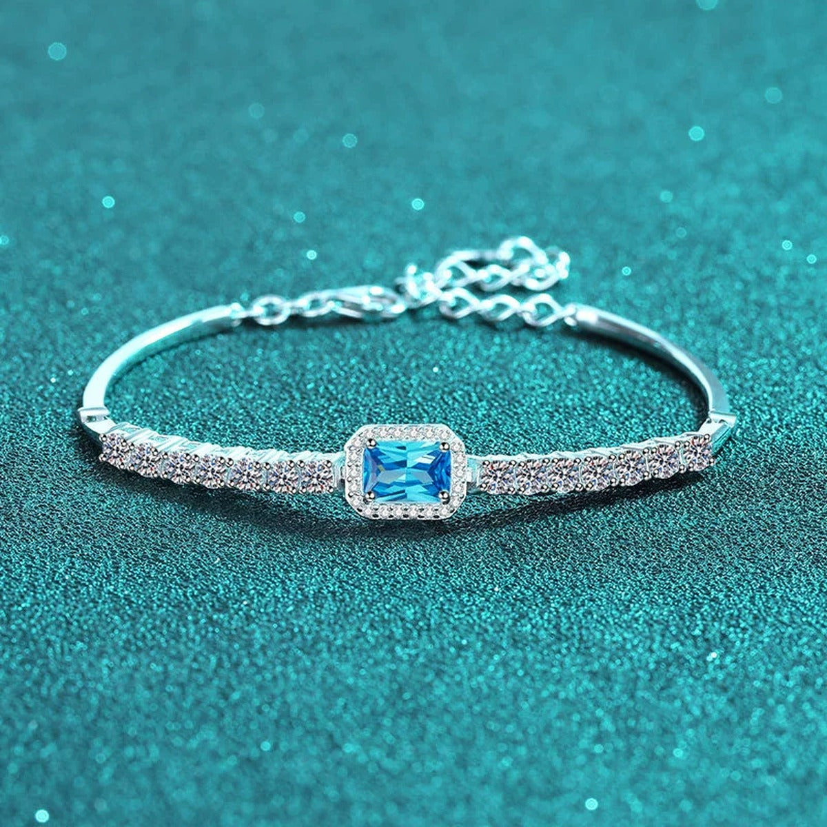 Emerald and Radiant Moissanite Tennis Bracelet with CZ in Rhodium-Plated S925 sterling silver additional product photo showing finish and setting
