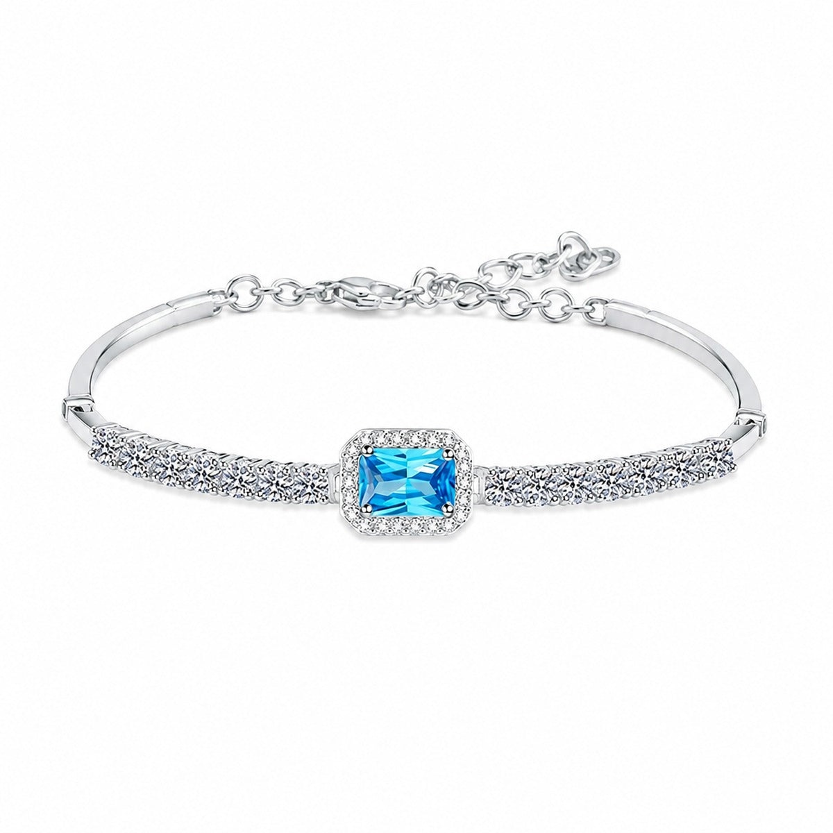 Emerald and Radiant Moissanite Tennis Bracelet with CZ in Rhodium-Plated S925 sterling silver additional product photo showing finish and setting