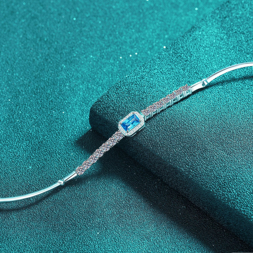 Emerald and Radiant Moissanite Tennis Bracelet with CZ in Rhodium-Plated S925 sterling silver additional product photo showing finish and setting