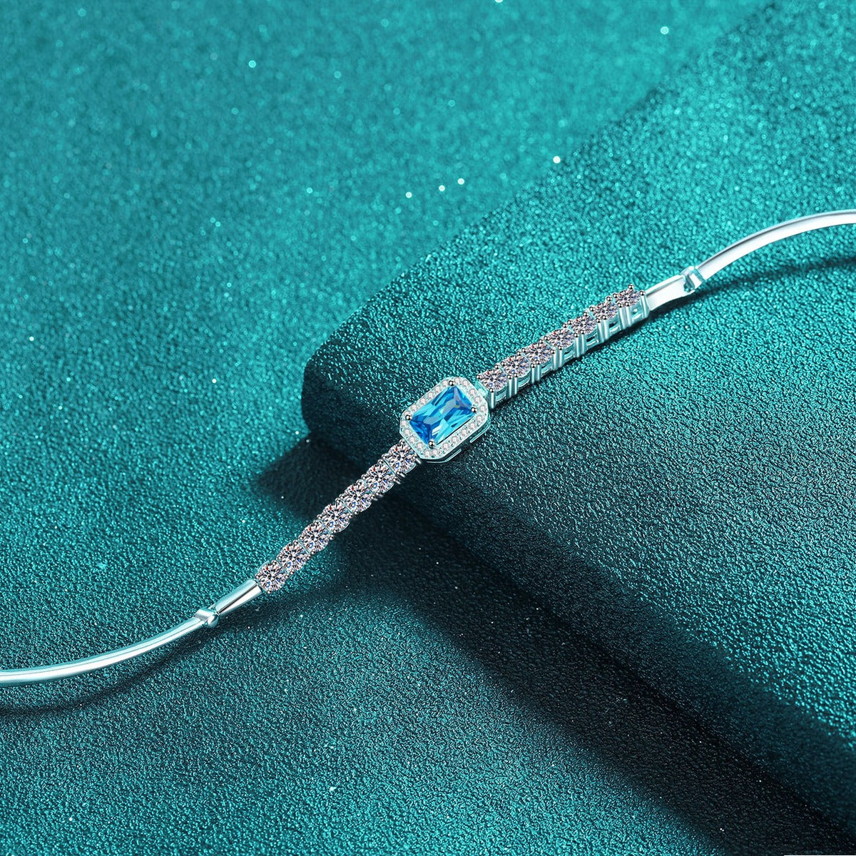 Emerald and Radiant Moissanite Tennis Bracelet with CZ in Rhodium-Plated S925 sterling silver additional product photo showing finish and setting