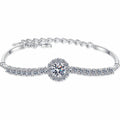 Round Moissanite Tennis Bracelet with CZ in Rhodium-Plated S925 sterling silver white background product photo showing bracelet shape and moissanite setting