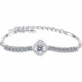 Four-Leaf Clover Moissanite Adjustable Tennis Bracelet with CZ in Rhodium-Plated S925 sterling silver white background product photo showing bracelet shape and moissanite setting