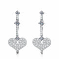 Heart Moissanite Stud Dangle Earrings in Gold-Plated S925 sterling silver white background product photo showing the pair, stone shape, and stud dangle earrings silhouette