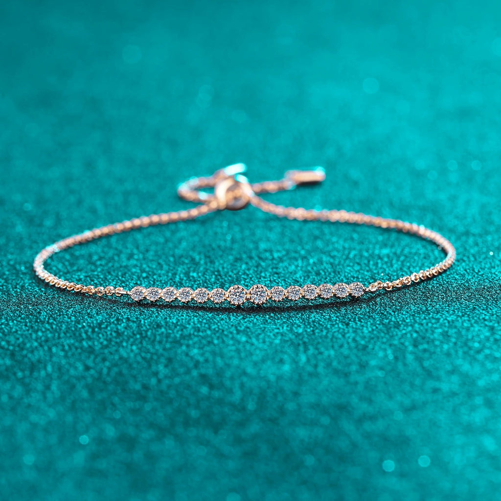 Round Moissanite Tennis Bracelet in Rhodium and Champion Gold-Plated S925 sterling silver additional product photo showing finish and setting