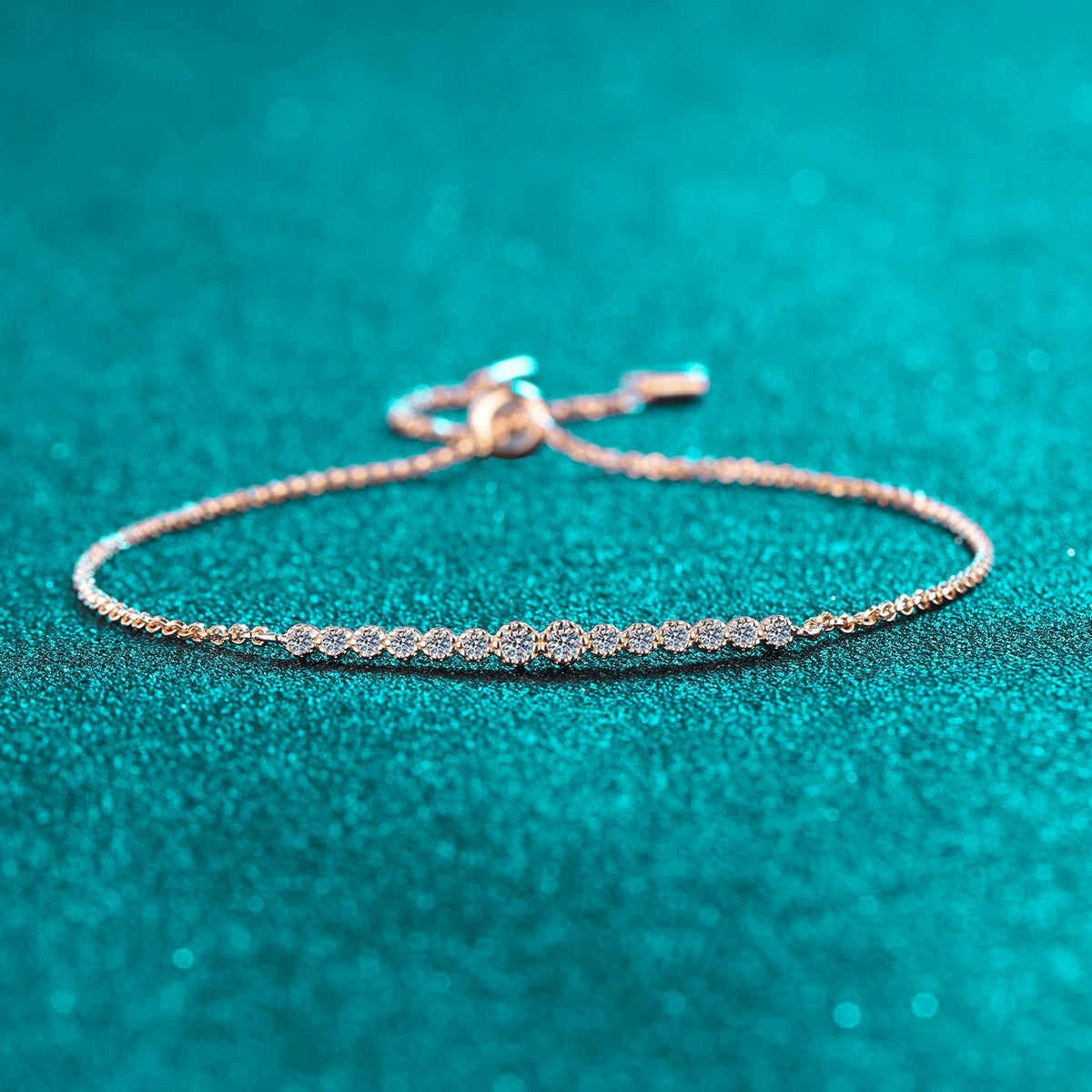 Round Moissanite Tennis Bracelet in Rhodium and Champion Gold-Plated S925 sterling silver additional product photo showing finish and setting