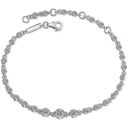 Beaded Round Moissanite Tennis Bracelet in Rhodium and Champion Gold-Plated S925 sterling silver white background product photo showing bracelet shape and moissanite setting