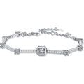 Princess and Round Moissanite Tennis Bracelet in Rhodium-Plated S925 sterling silver white background product photo showing bracelet shape and moissanite setting