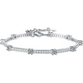 Slim Round Moissanite Adjustable Tennis Bracelet in Rhodium-Plated S925 sterling silver white background product photo showing bracelet shape and moissanite setting