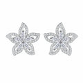 Floral Marquise Moissanite Stud Earrings in Rhodium-Plated S925 sterling silver white background product photo showing the pair, stone shape, and stud earrings silhouette