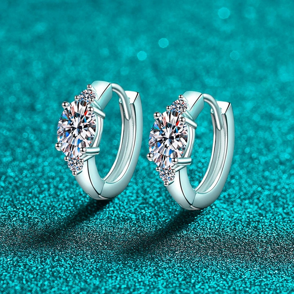 Oval Moissanite Hoop Earrings with CZ in Rhodium-Plated S925 sterling silver product scene view showing front sparkle