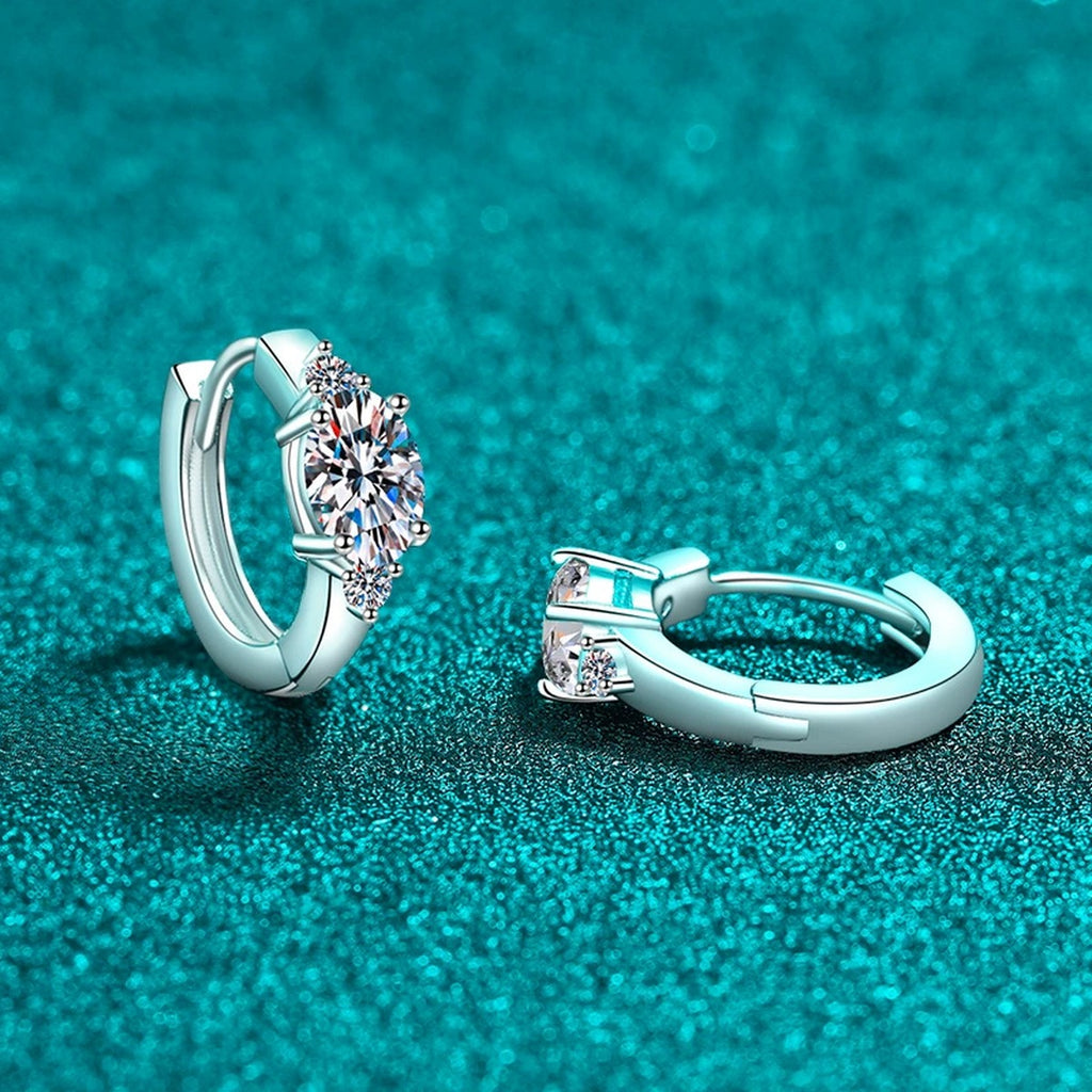 Oval Moissanite Hoop Earrings with CZ in Rhodium-Plated S925 sterling silver product scene view showing angled setting detail
