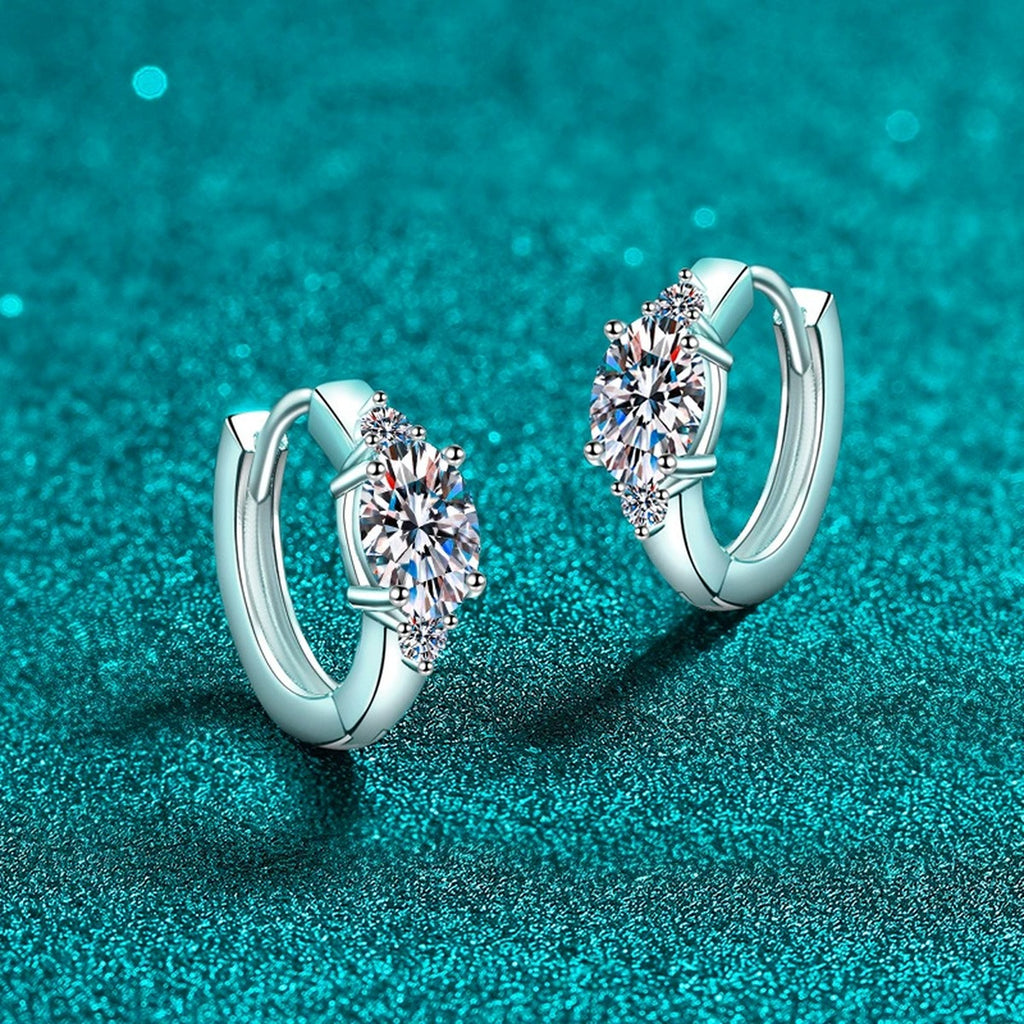 Oval Moissanite Hoop Earrings with CZ in Rhodium-Plated S925 sterling silver product scene view showing side profile