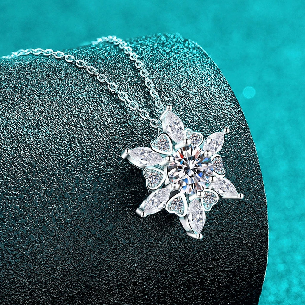 Starburst Moissanite Pendant Necklace with CZ in Rhodium-Plated S925 sterling silver close-up product scene showing pendant setting
