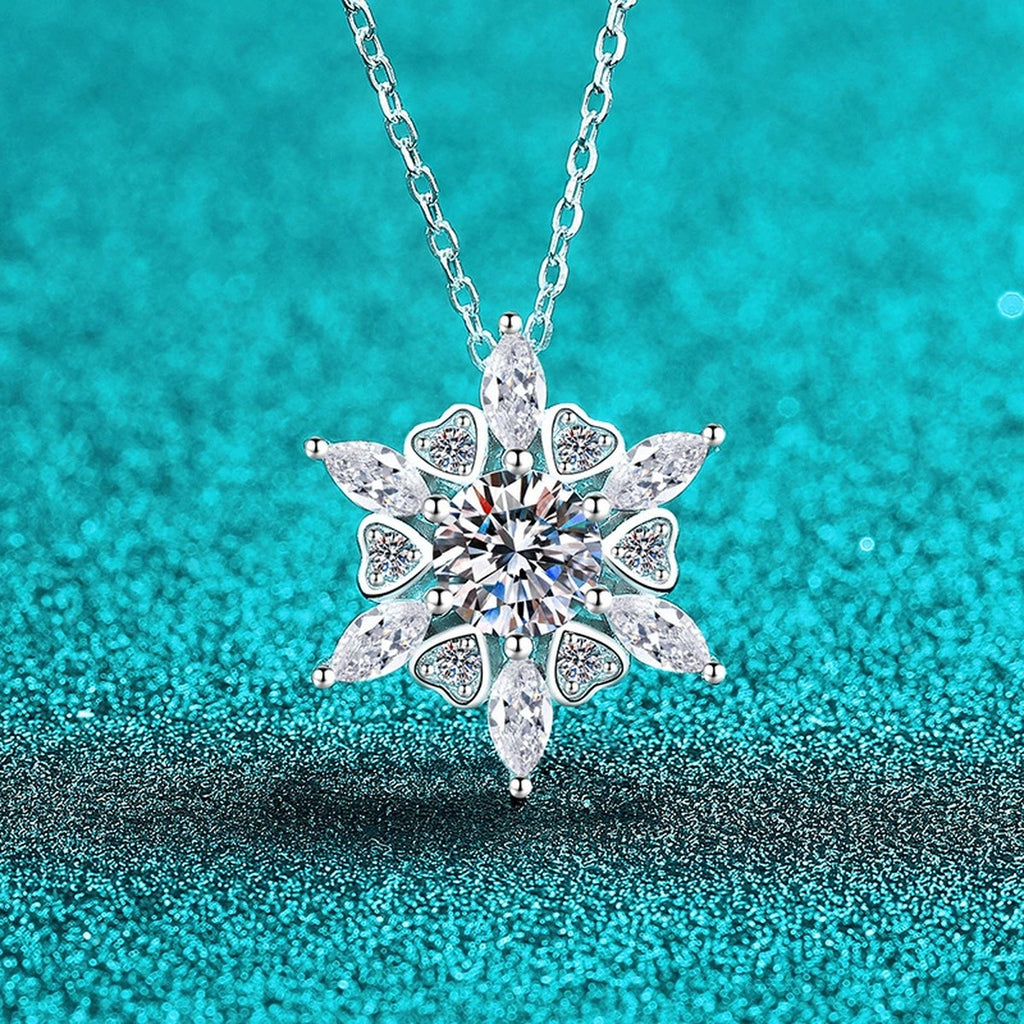 Starburst Moissanite Pendant Necklace with CZ in Rhodium-Plated S925 sterling silver angled product detail view